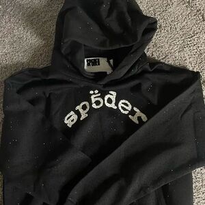 Black VVS Sp5der Hoodie with White Logo Size Large Brand New with Tags